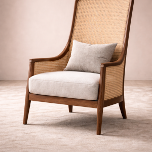 Classic Rattan, Wood & Upholstery Long Back Armchair