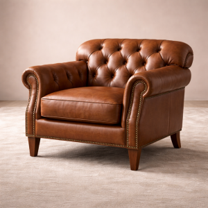 Classic Chester Leather Armchair with Wooden Legs