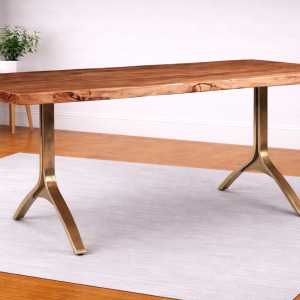 6 Seater Live Edge Wooden Top with Metal Legs Dining Table