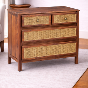 Classic Rattan and Wood Chest of Drawers