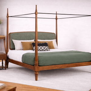 Classic Poster Bed with Upholstered Back