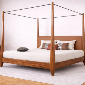 Classic Poster Bed with Upholstered Back