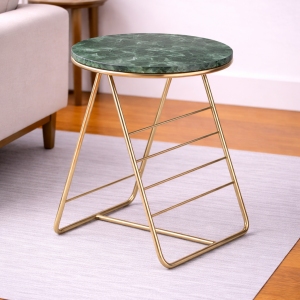 Green Marble Top Side Table with Metal Base