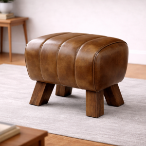 Upholstered Footstool with Wooden Legs