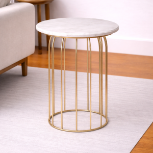Marble Top Side Table with Metal Base