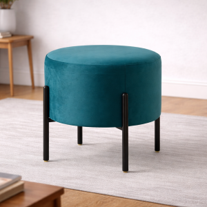 Upholstered Puff with Metal Legs