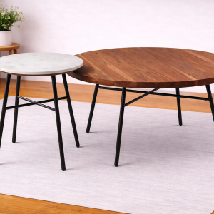 Wood & Marble Top with Metal Base Centre Table