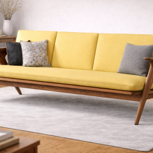 Wood and Upholstery Bench Style Sofa