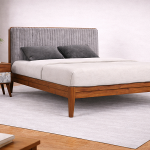 Wooden Bed with Upholstered Back