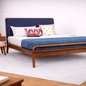 Wooden Bed with Upholstered Back